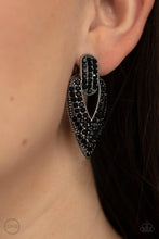 Load image into Gallery viewer, Blinged Out Buckles - Black Clip on Earrings
