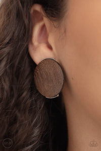 WOODWORK It - Brown ClipOn Earrings